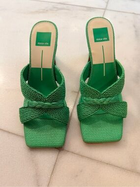 Dolce Vita Green Braided Square-Toe Slide Mules